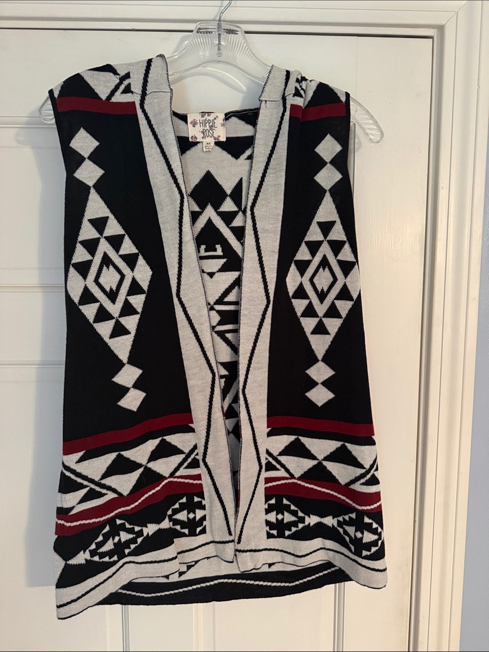 Hippie Rose Black, Tan & Red Aztec Hooded Sweater Vest - size XS